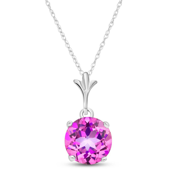 14K. SOLID GOLD NECKLACE WITH NATURAL PINK TOPAZ (White Gold) - Picture 2 of 2